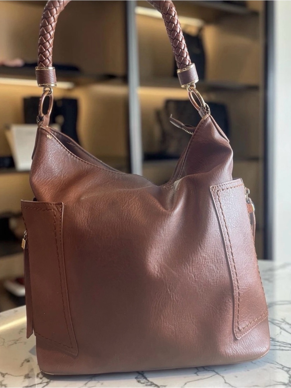 Miztique Brown Braided-Handle Shoulder Hobo Bag
